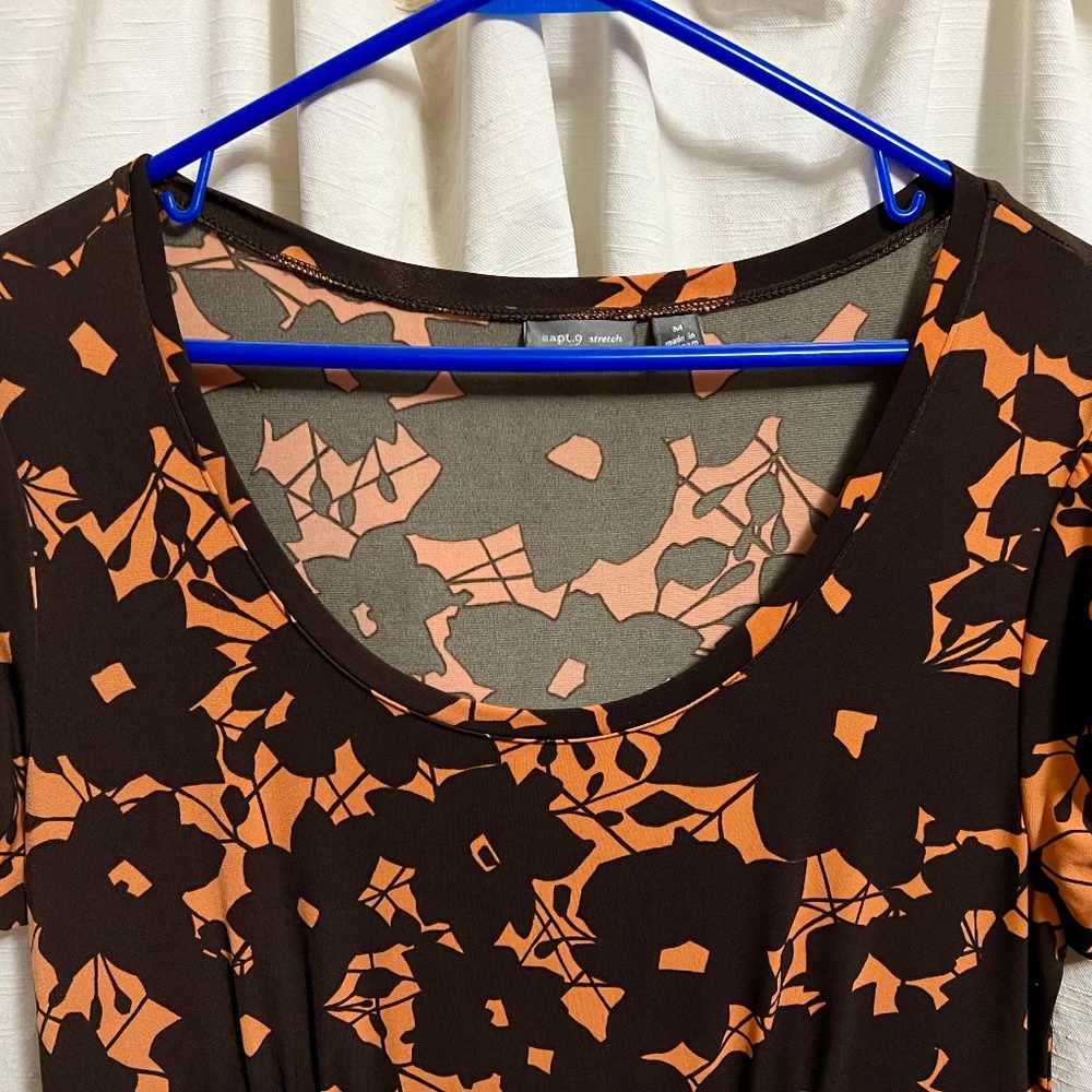Apt. 9 dark brown and orange floral scoop neck dress - Picture 7 of 10